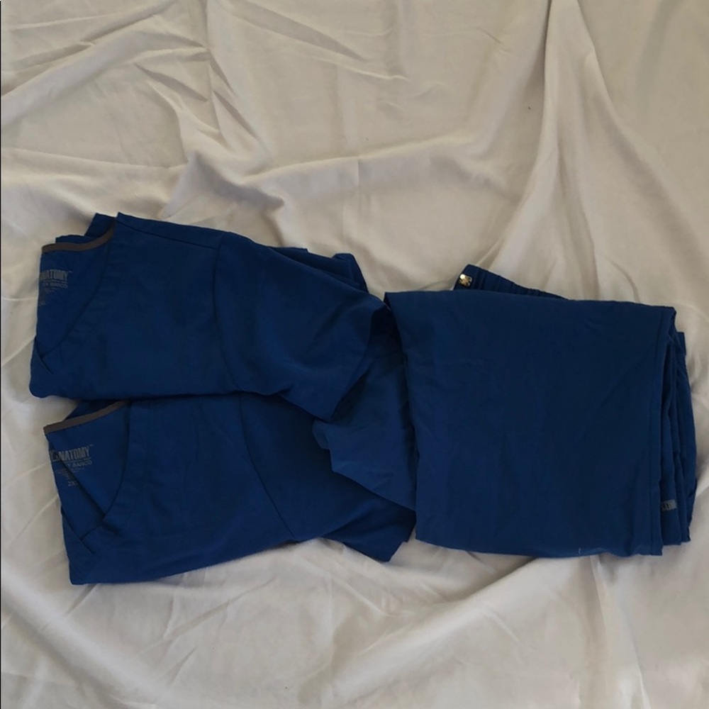 2 scrub tops and 1 scrub bottom by grey’s anatomy